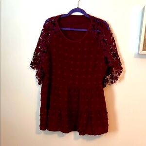 Elegant Burgundy Lace Sleeve Top
